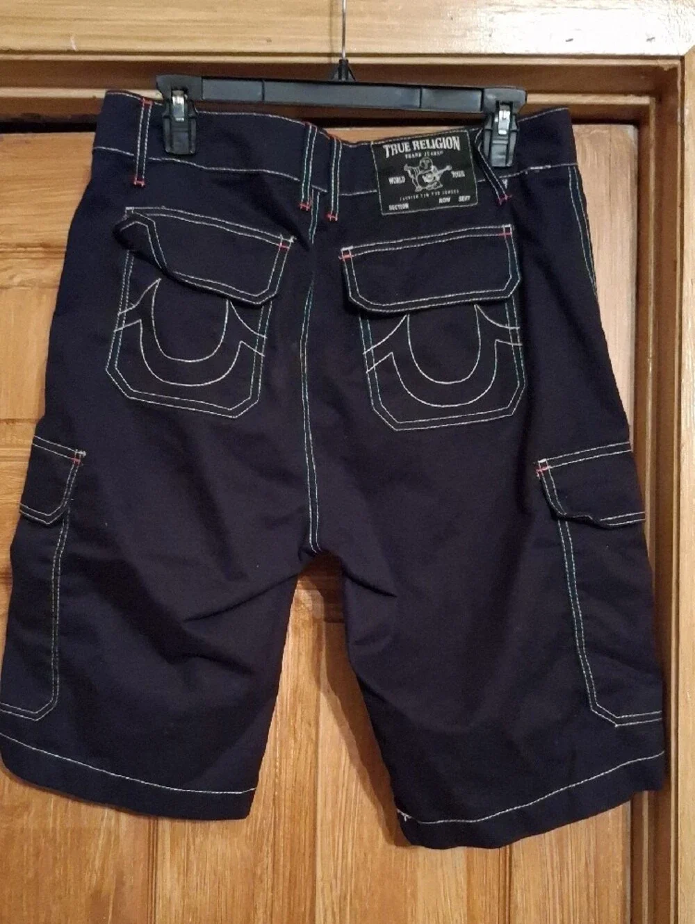 True Religion Men’s Navy Cargo Shorts with Contrast Stitching